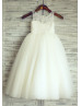 Ivory Lace Tulle Floor Length Wedding Flower Girl Dress
